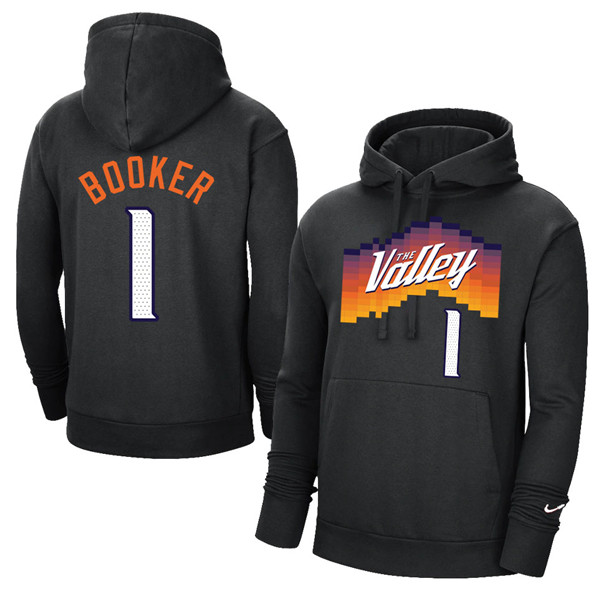 Men's Phoenix Suns #1 Devin Booker 2021 Black Pullover Hoodie Men's Phoenix Suns #1 Devin Booker 2021 Black Pullover Hoodie